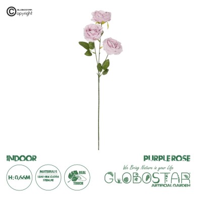 GloboStar® Artificial Garden PURPLE ROSE BRANCH 21194 Τεχνητό Διακοσμητικό Κλαδί Τριαντάφυλλα Μωβ Y66cm